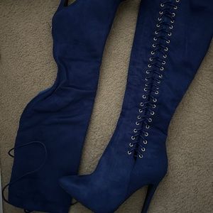 Sexy Blue Navy Lace Heeled Boots (open to best offer)